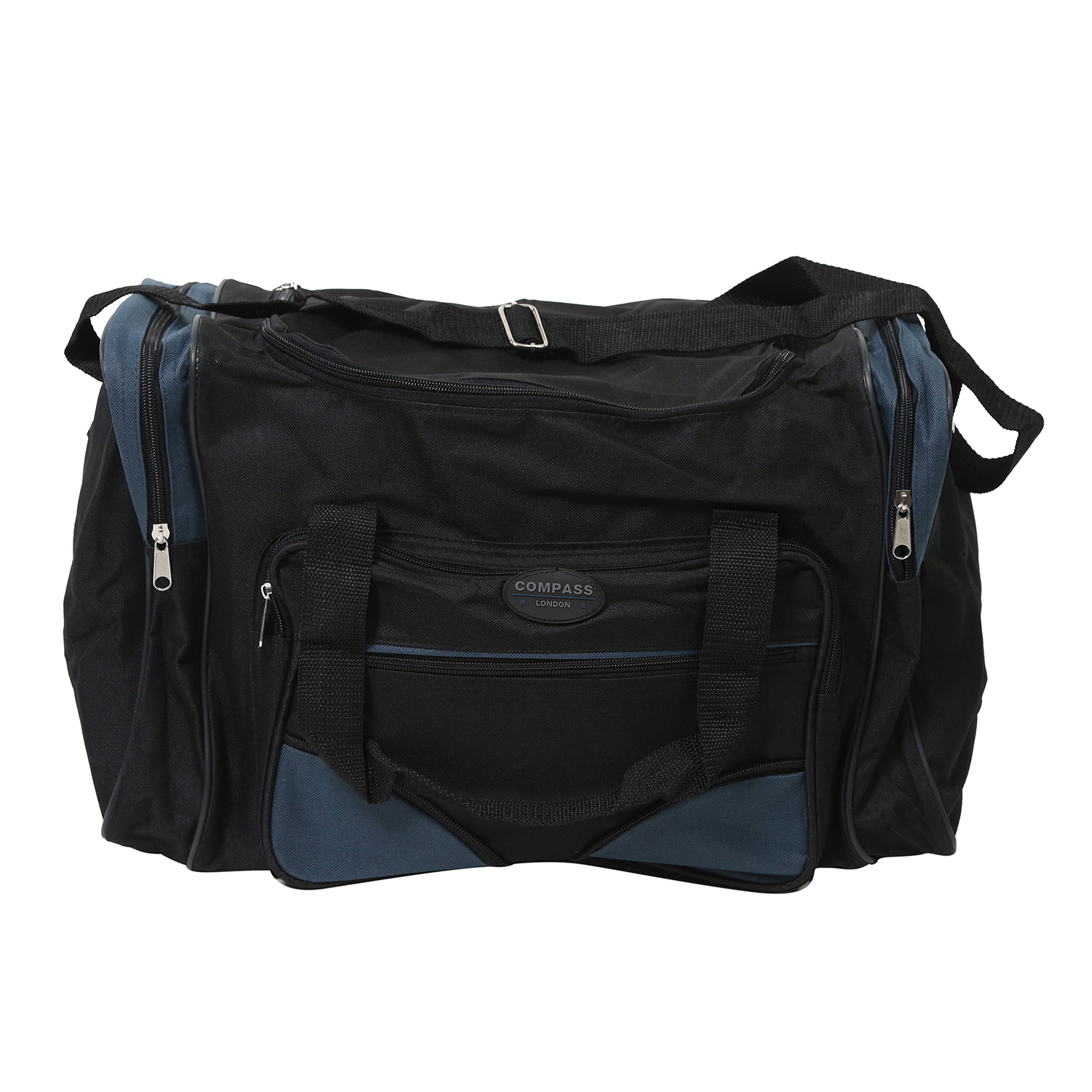 Black and Navy Multi Zipped Compartment Holdall (Size 30x50x27 cm)