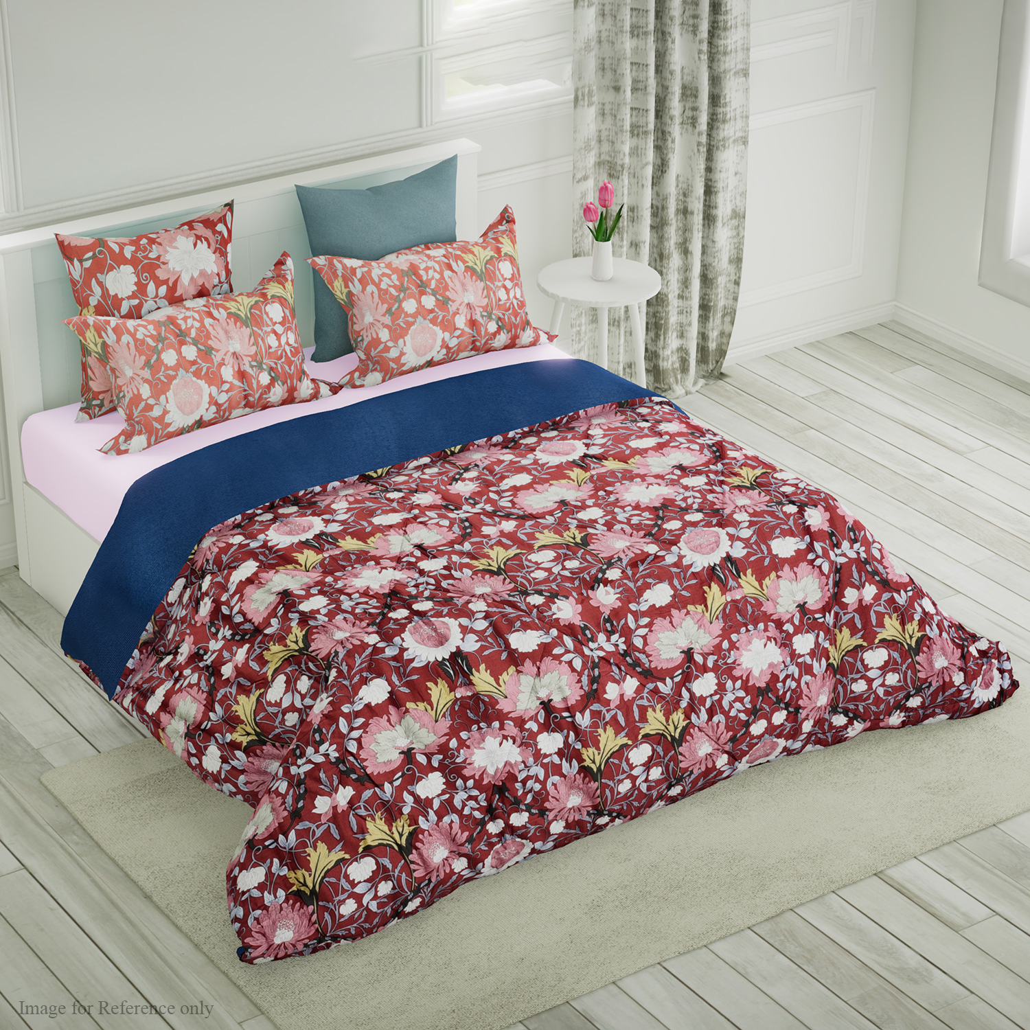 4 Piece Set - Mulberry Silk Quilt with Cotton Printed Cover (225x200cm), 2 Pillow Cases (50x70+5cm) and Cushion Cover (40x40cm) - Cameo Brown