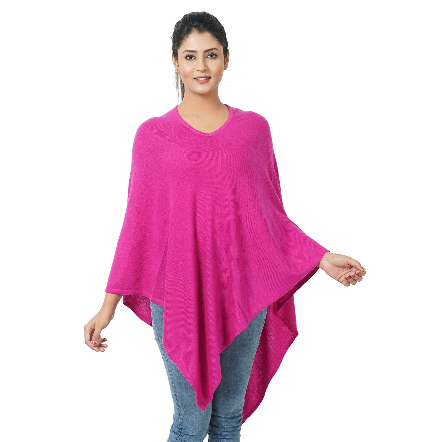 Limited Available - 100%  Cashmere Pashmina Wool Poncho - Fuschia (Free Size)