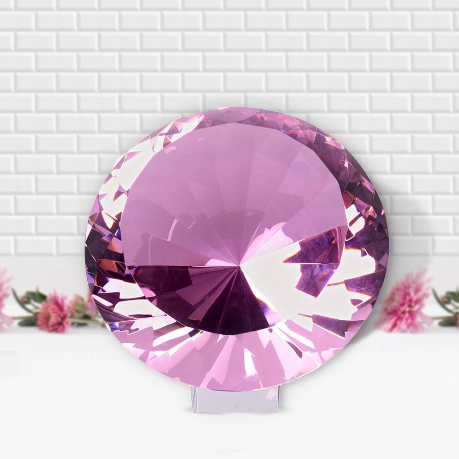TJC Exclusive Diamond Cut pink Glass Crystal with Stand (20cms) in a Gift Box-pink