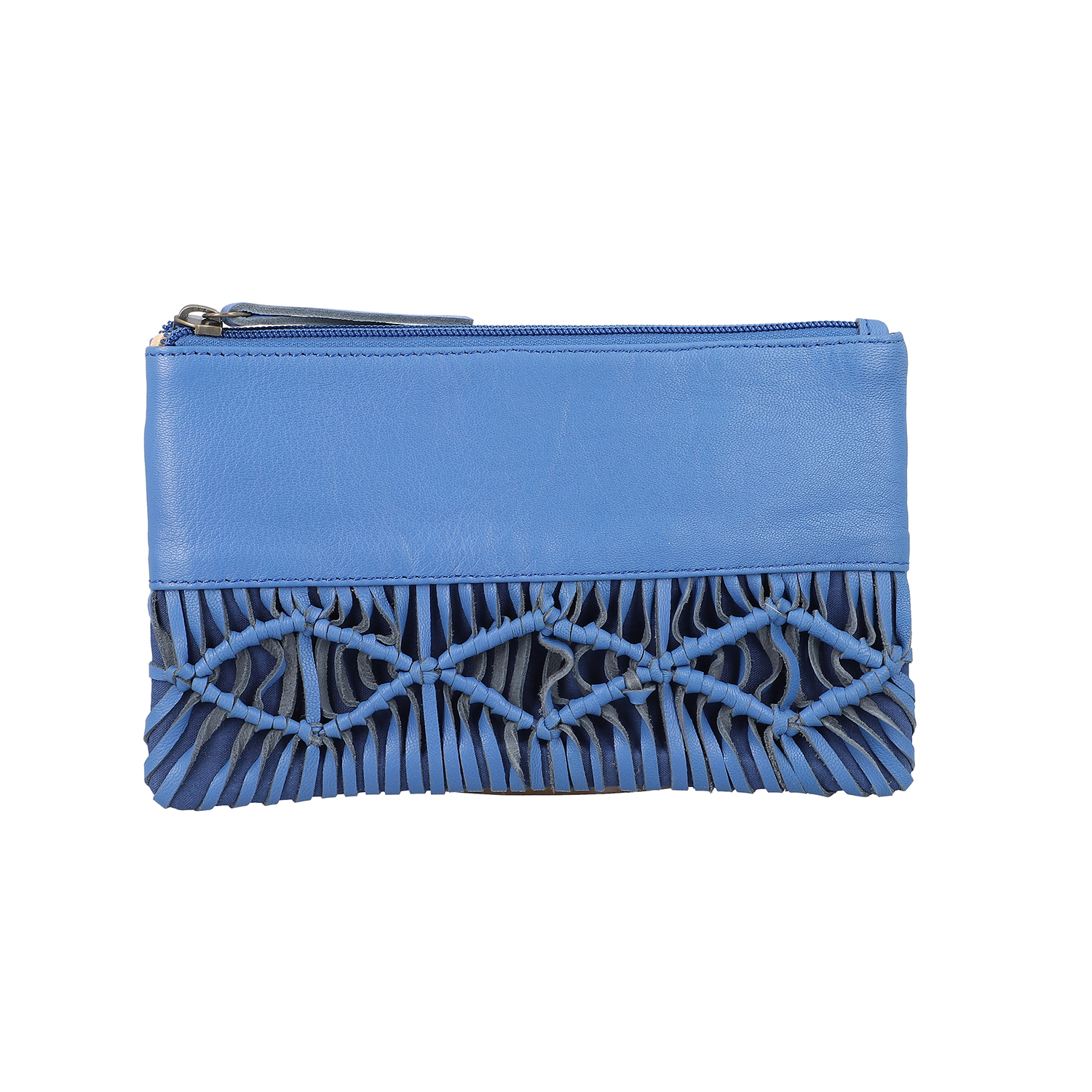 100% Genuine Leather Macrame Wallet (Size 21x13cm) -  Blue
