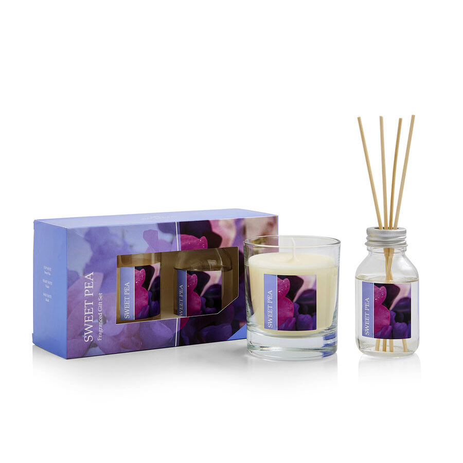 WAX LYRICAL 2 Piece Set - Sweet Pea Reed 100 ml Diffuser & 190g Candle Gift Set
