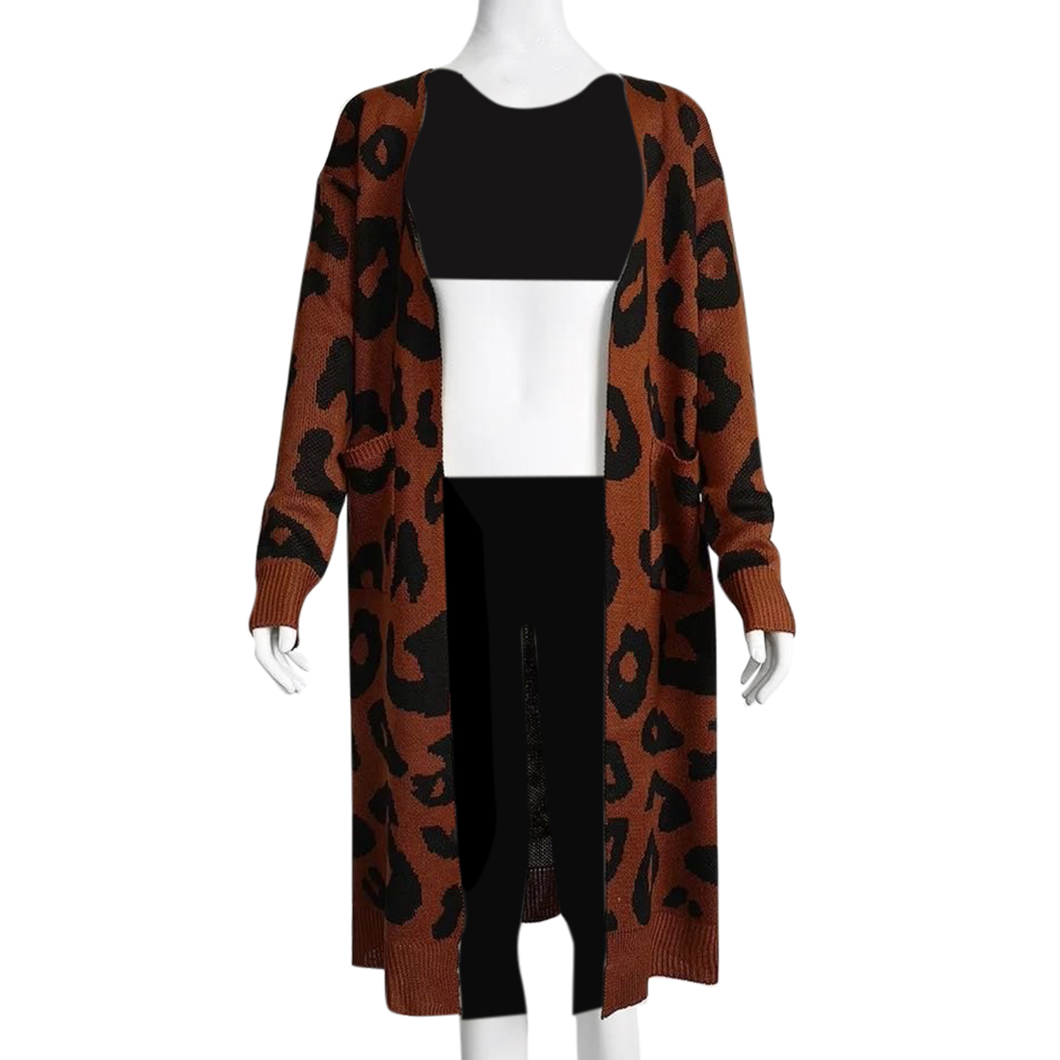 Kris Ana Animal Print Longline Wool Cardigan One Size (8-18) - Brown
