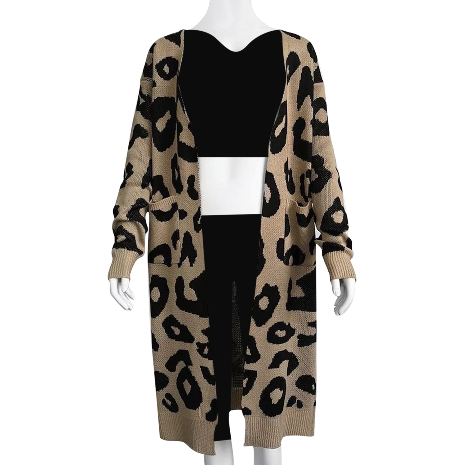 Kris Ana Animal Print Longline Wool Cardigan One Size (8-18) - Beige