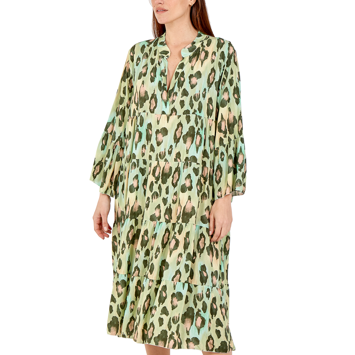 Nova of London Midi Leopard Print Tiered Dress in Sage Colour (Size up to 20) (60x113cm)