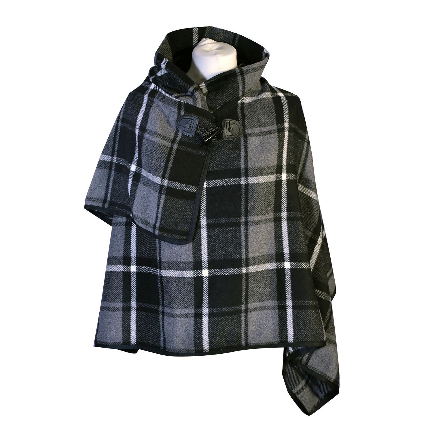 Black Check Knit Poncho (Size 70x75cm)