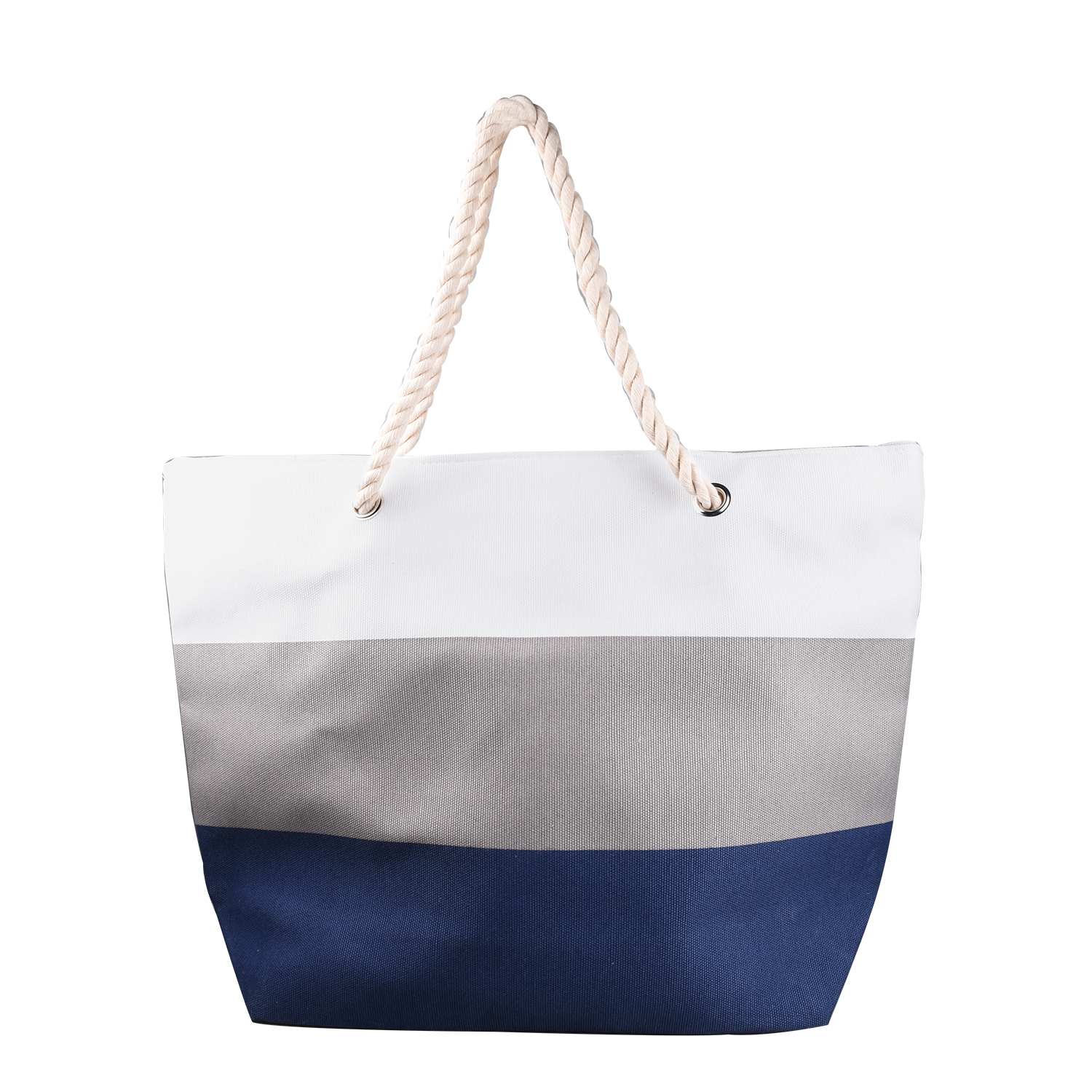 White, Grey and Navy Blue Stripe Design Shopper Style Bag