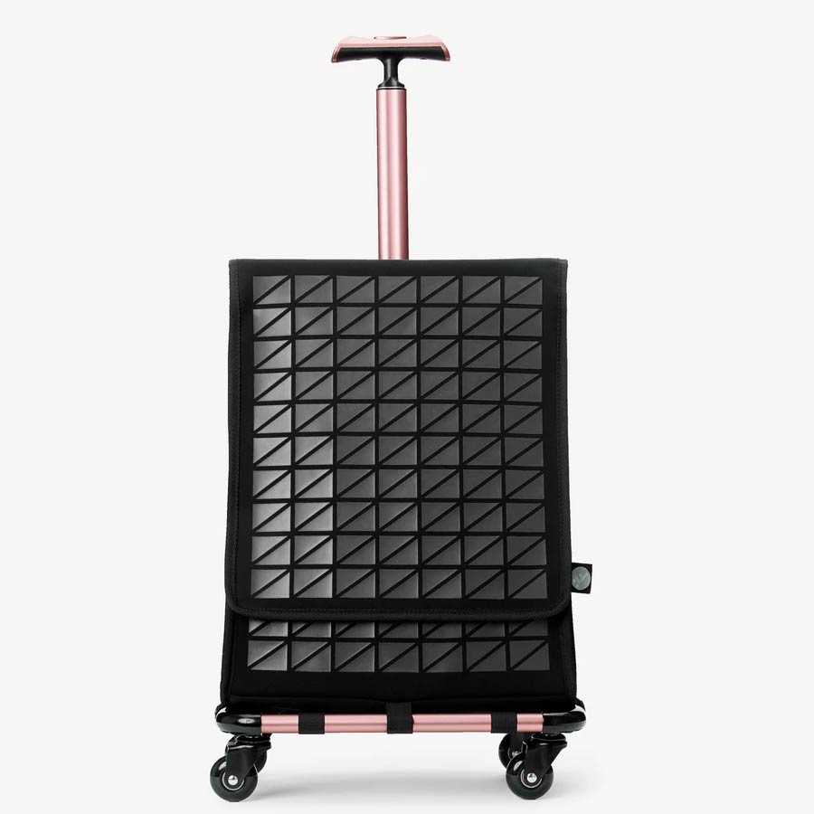 FARINO Unique Top-Loading Bag On 360 Rollerblade Spinner Wheel in Black and Rose Gold