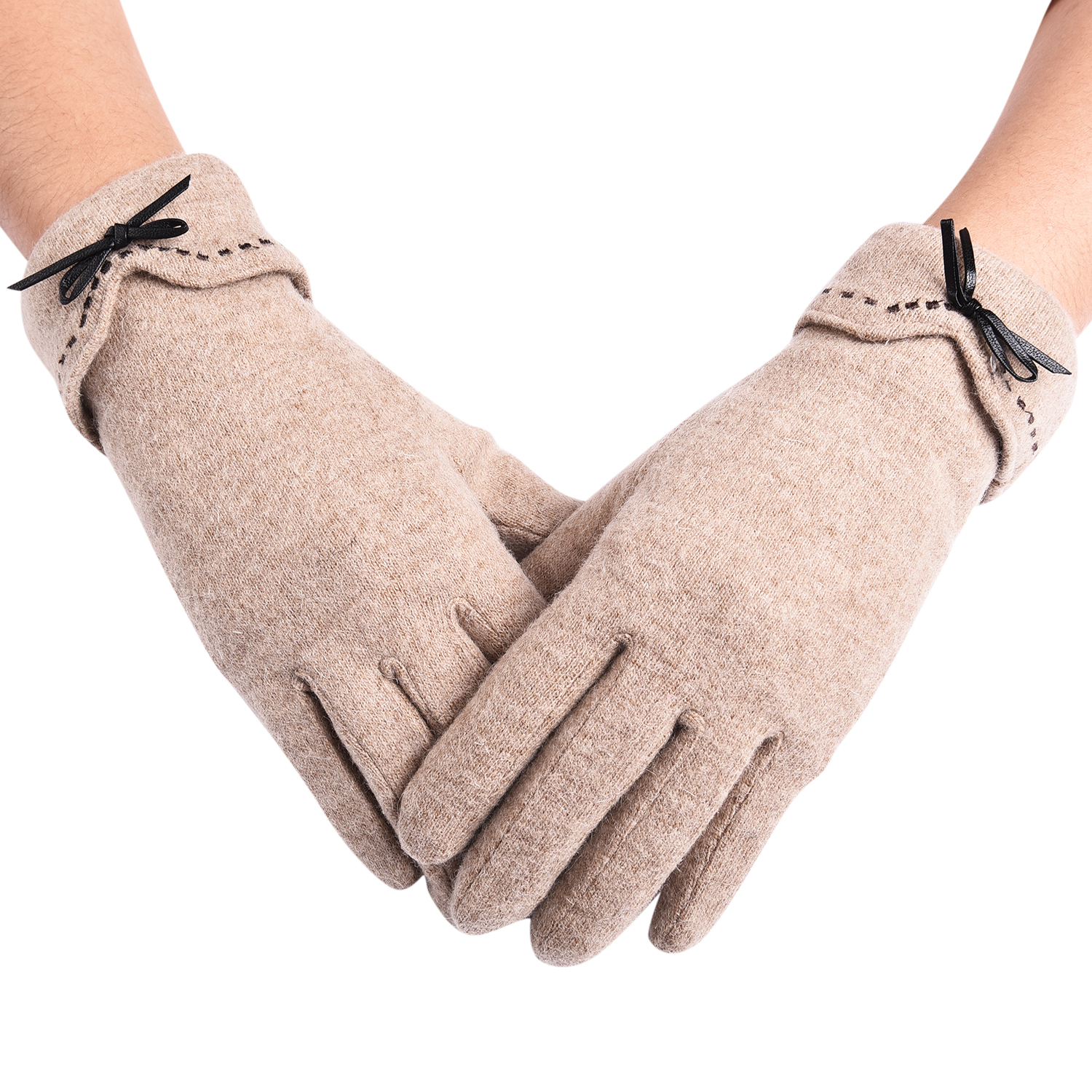 Super Soft Winter Cashmere Gloves with Bowknot - Khaki