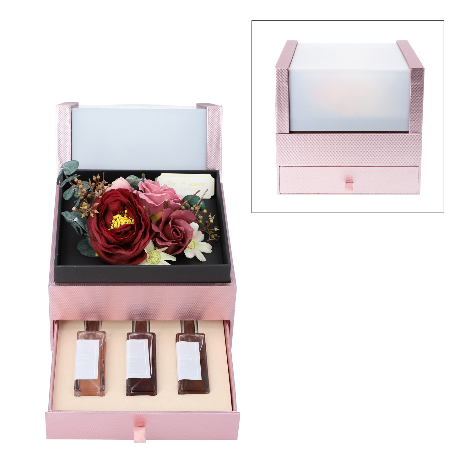 The 5th Season 2 Layer Flower Box With 3 Bottles Of Fragrance Spray - Red