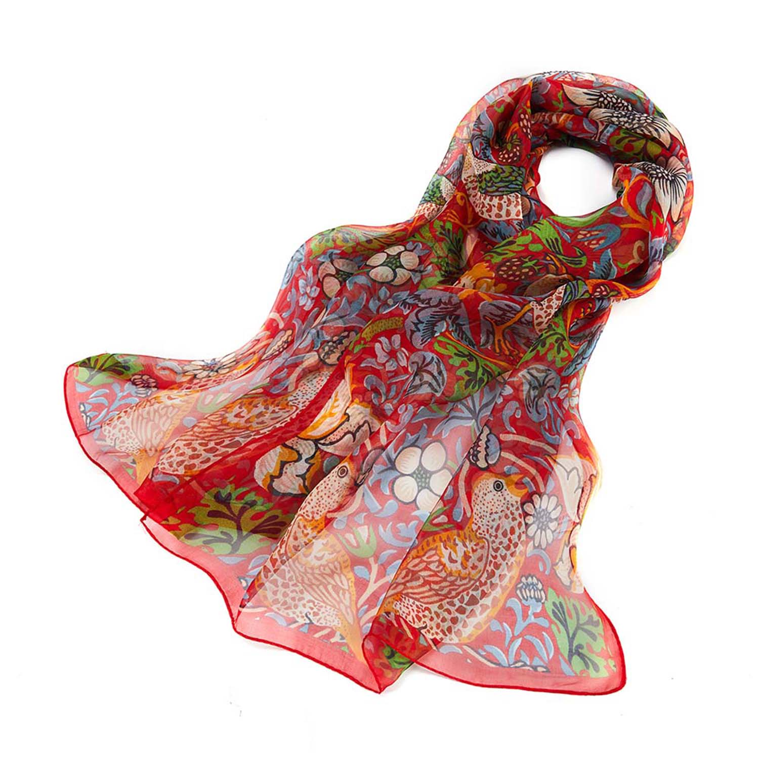Signare Tapestry Silk William Morris Strawberry Thief Scarves - Red