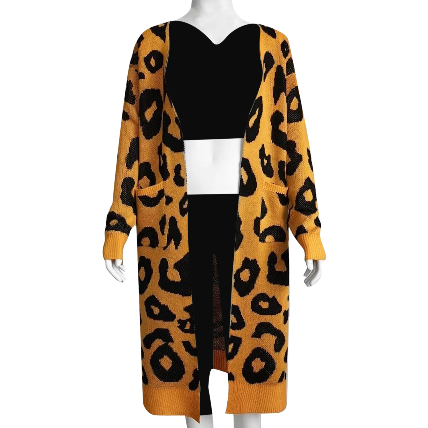 Kris Ana Animal Print Longline Wool Cardigan One Size (8-18) - Mustard