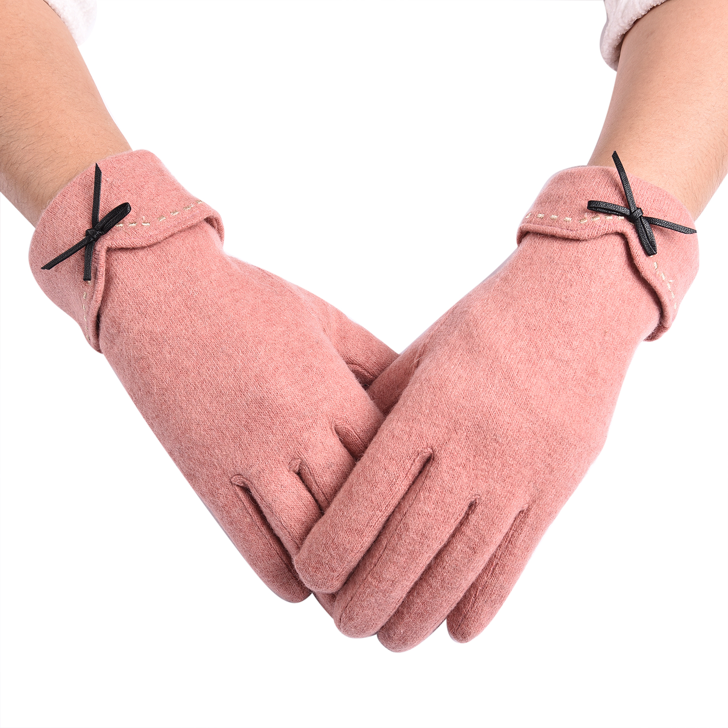 Super Soft Winter Cashmere Gloves with Bowknot - Rose