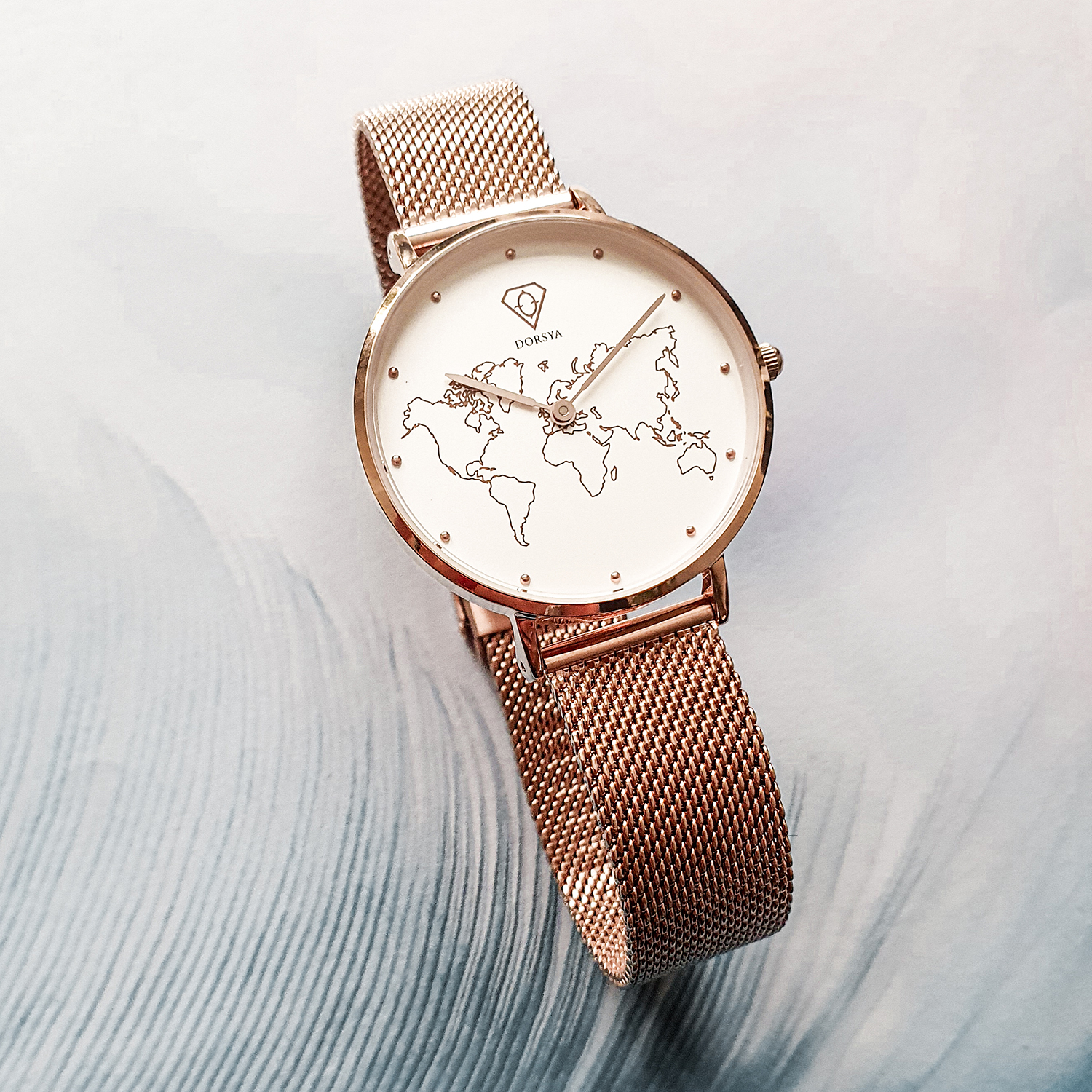 Abeona Carte du Monde Rose Gold Mesh Watch